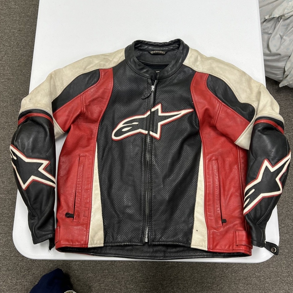 Alpinestars Leather Motorcycle Jacket Mens 46 Black Red Perforated Racing Moto